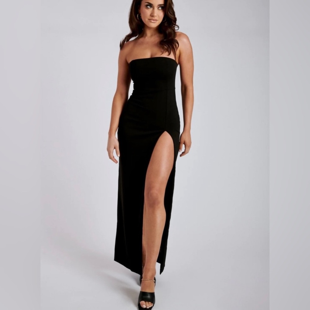 Meshki Rachel Maxi Split Front Dress - Black